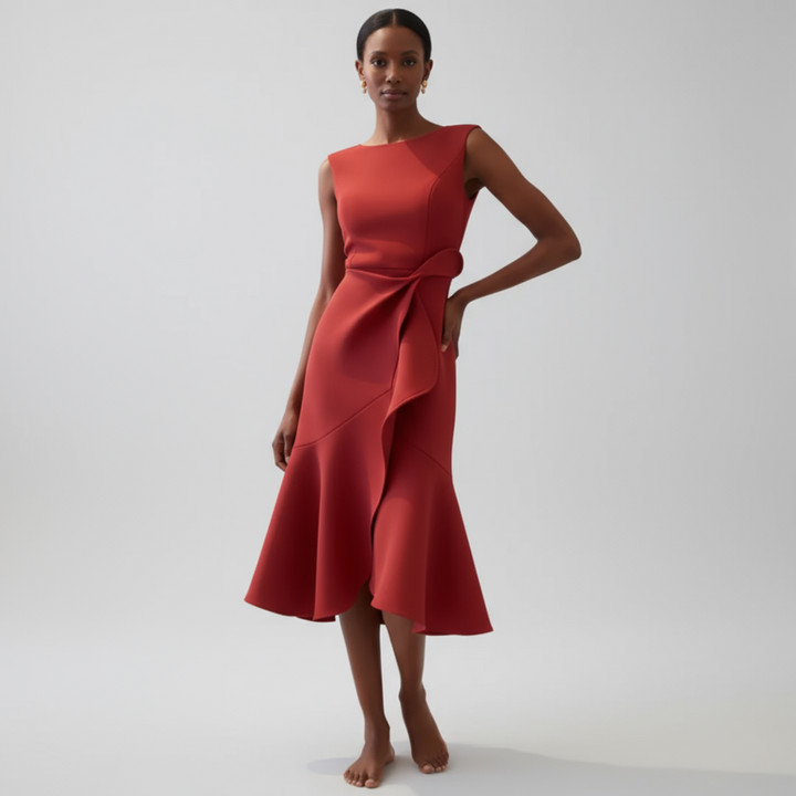 Sheila™ | Draped Asymmetric Midi Dress