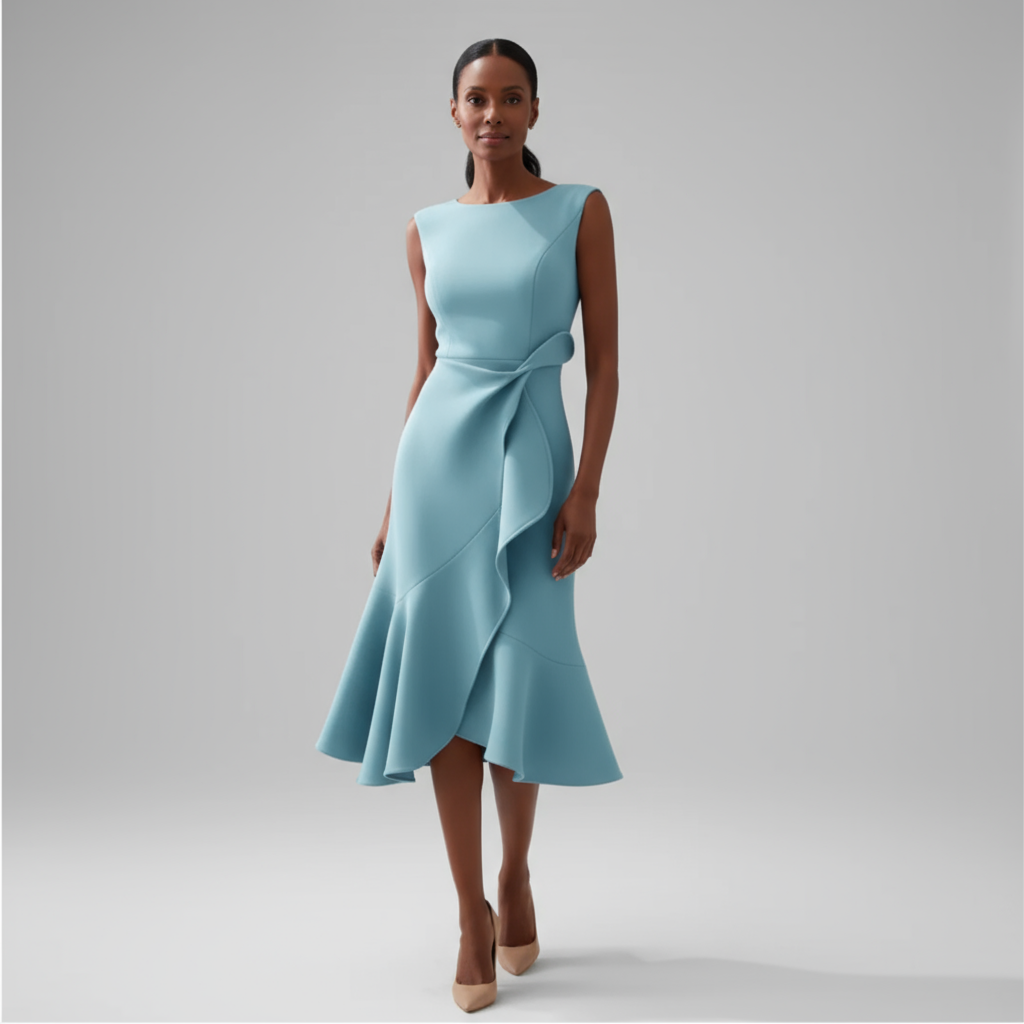 Sheila™ | Draped Asymmetric Midi Dress