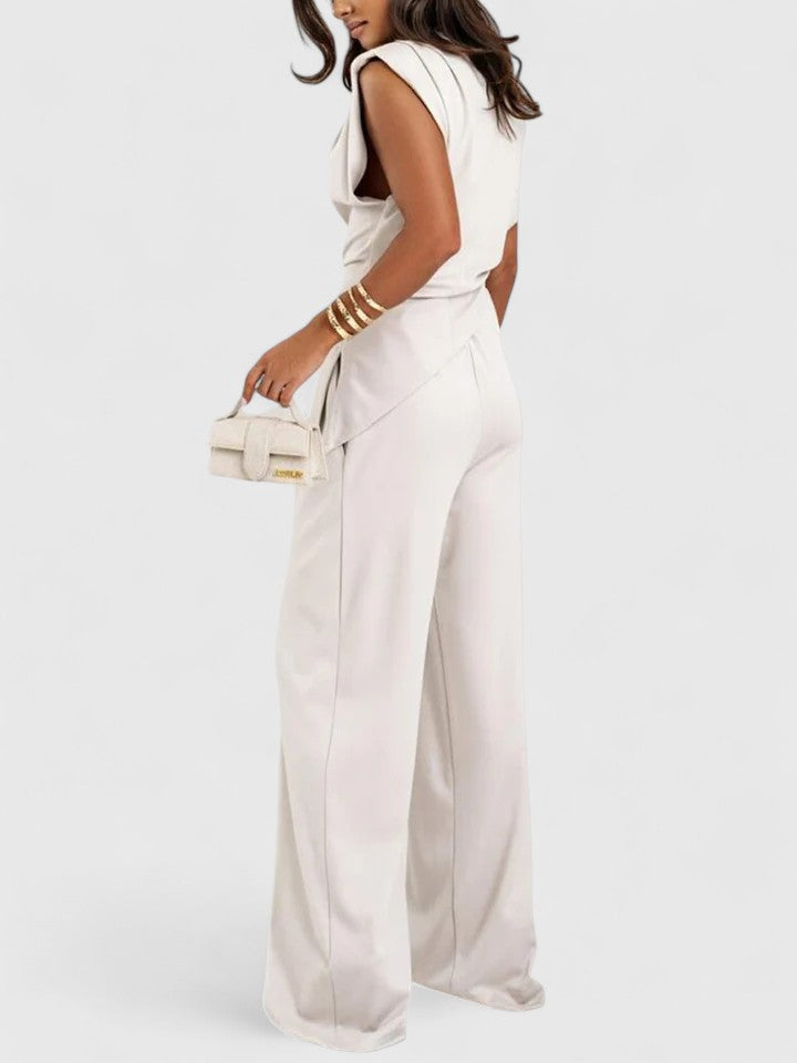 Aria | Women's Draped Sleeveless Top Wide Leg Trousers Set