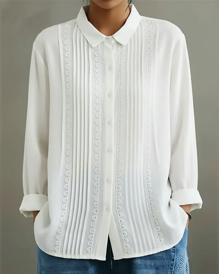 Clara | Women's Long Sleeve Pintuck Button Up Blouse Lace Detail