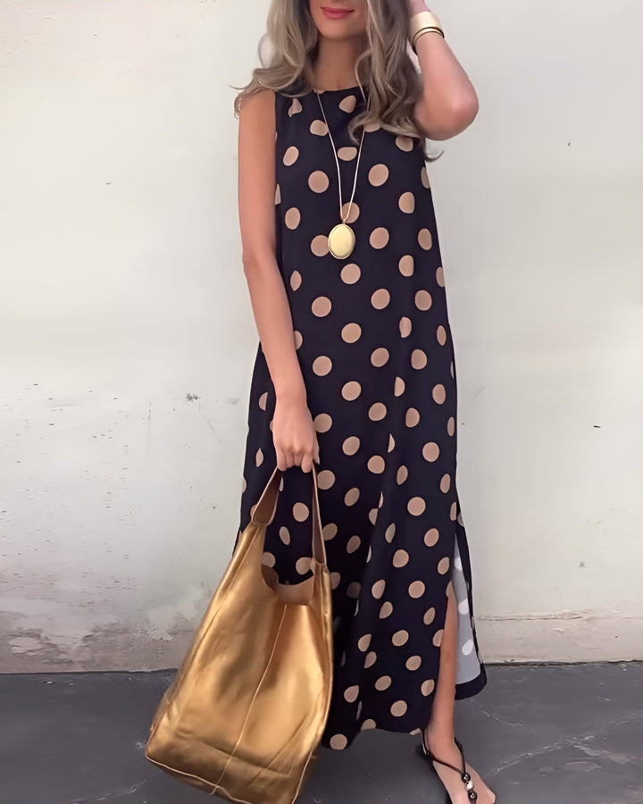 Roxane™ | Maxi dress with a slit and polka dots
