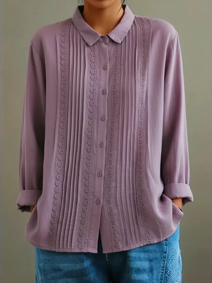 Clara | Women's Long Sleeve Pintuck Button Up Blouse Lace Detail