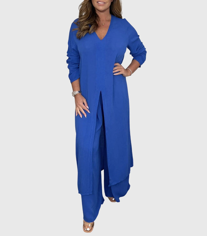 Serena | Women's Longline Cardigan Wide Leg Trousers Two-Piece Set