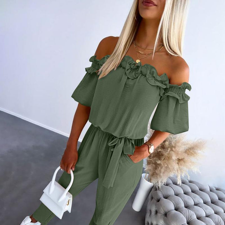 Claire™ | Chic Off Shoulder Frill Tie-Waist Jumpsuit
