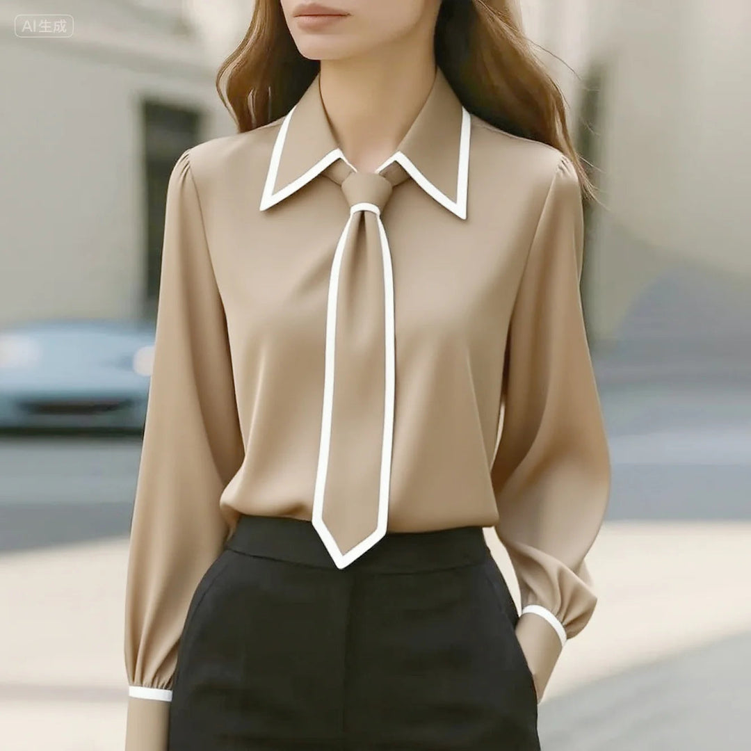 Vivienne | Women's Long Sleeve Contrast Trim Tie Neck Blouse