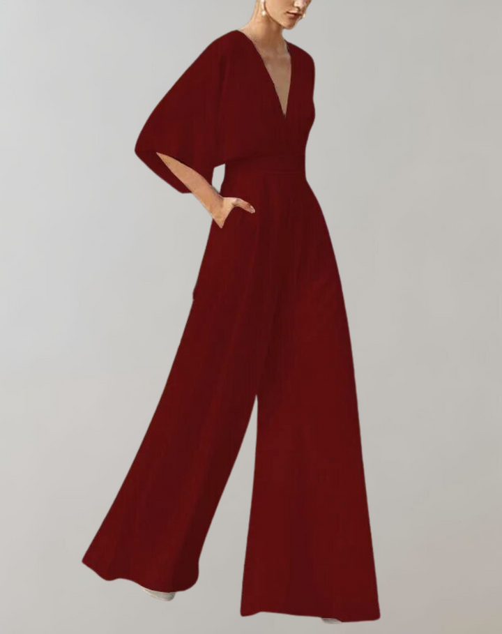 Serafina | Women's V-Neck Wide-Leg Jumpsuit Kimono Sleeve Formal Playsuit