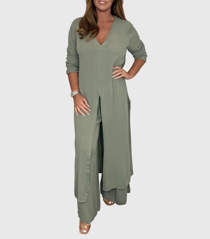 Serena | Women's Longline Cardigan Wide Leg Trousers Two-Piece Set