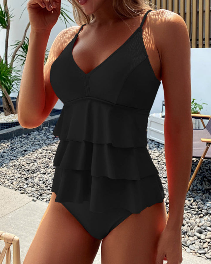 Helen™ |  Solid Swimsuit with Stylish Ruffles
