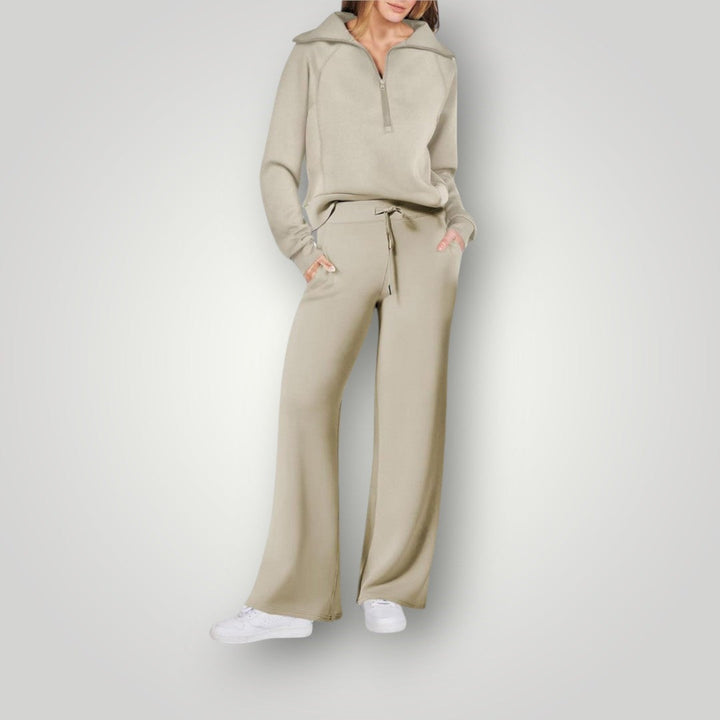 Lilou | Women's Loungewear Set Half-Zip Sweatshirt & Wide-Leg Pants