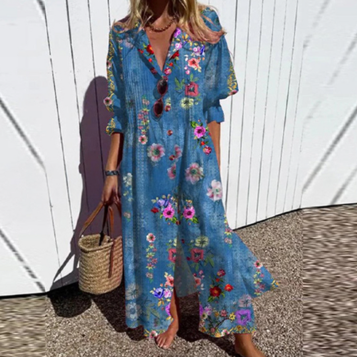 Aspen | Women's Floral Button-Front Maxi Dress - White - Image 8