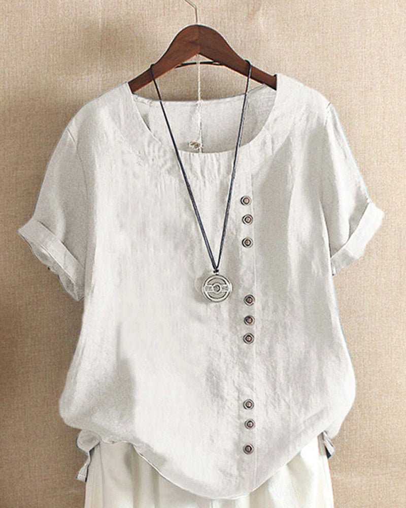 Hana | Women's Linen Button Front Short Sleeve Top Relaxed Fit