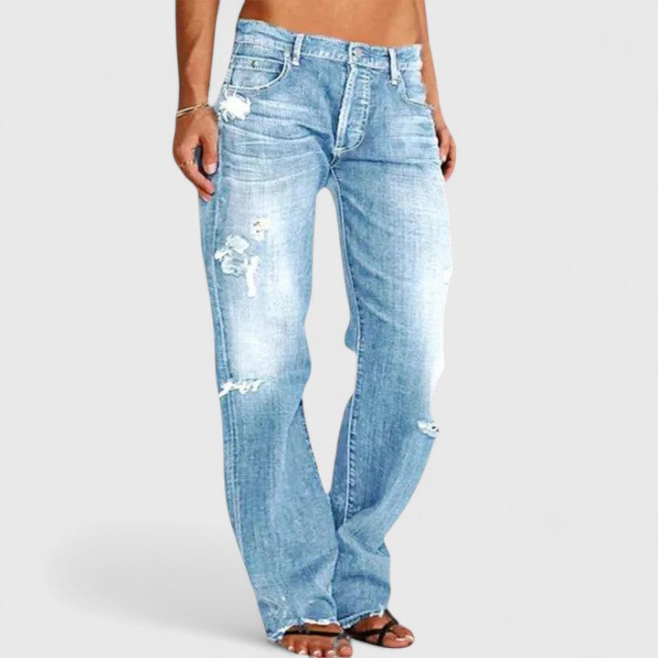 Dixie | Women's Low Rise Flare Jeans Distressed Wide Leg Denim Pants