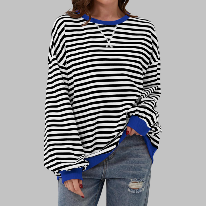 Remi | Women's Oversized Striped Long Sleeve Crew Neck Sweatshirt