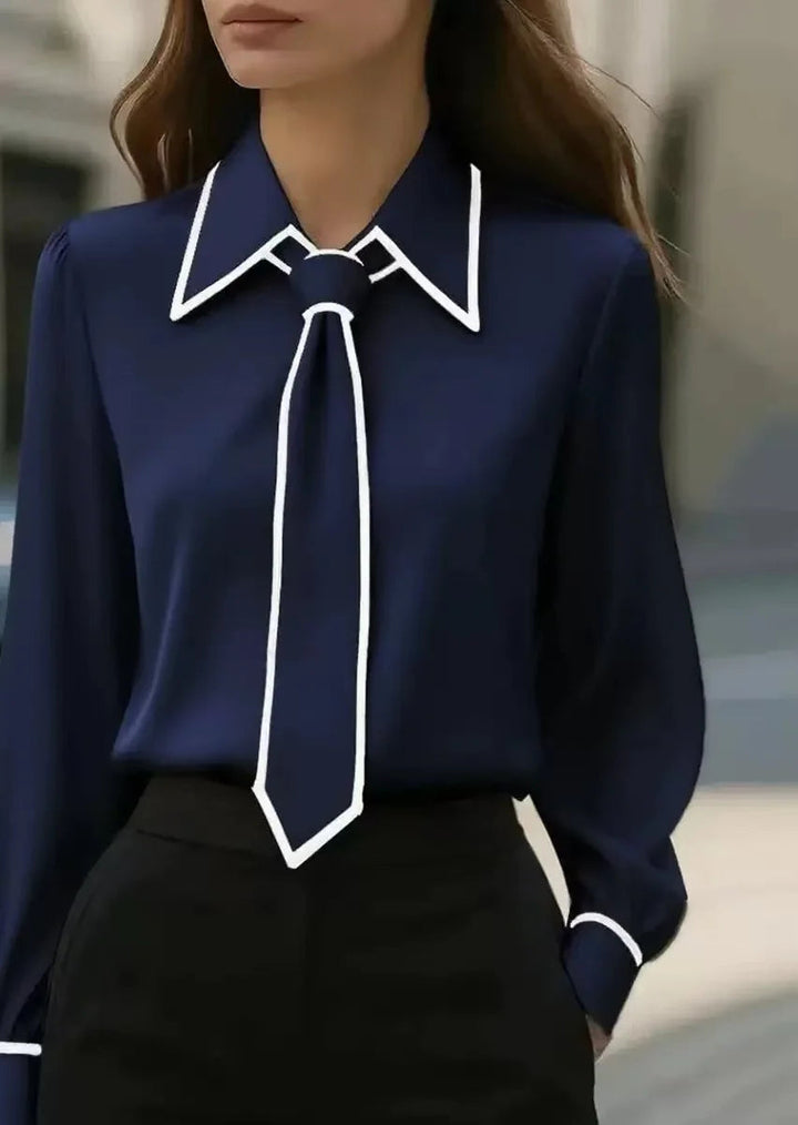 Vivienne | Women's Long Sleeve Contrast Trim Tie Neck Blouse