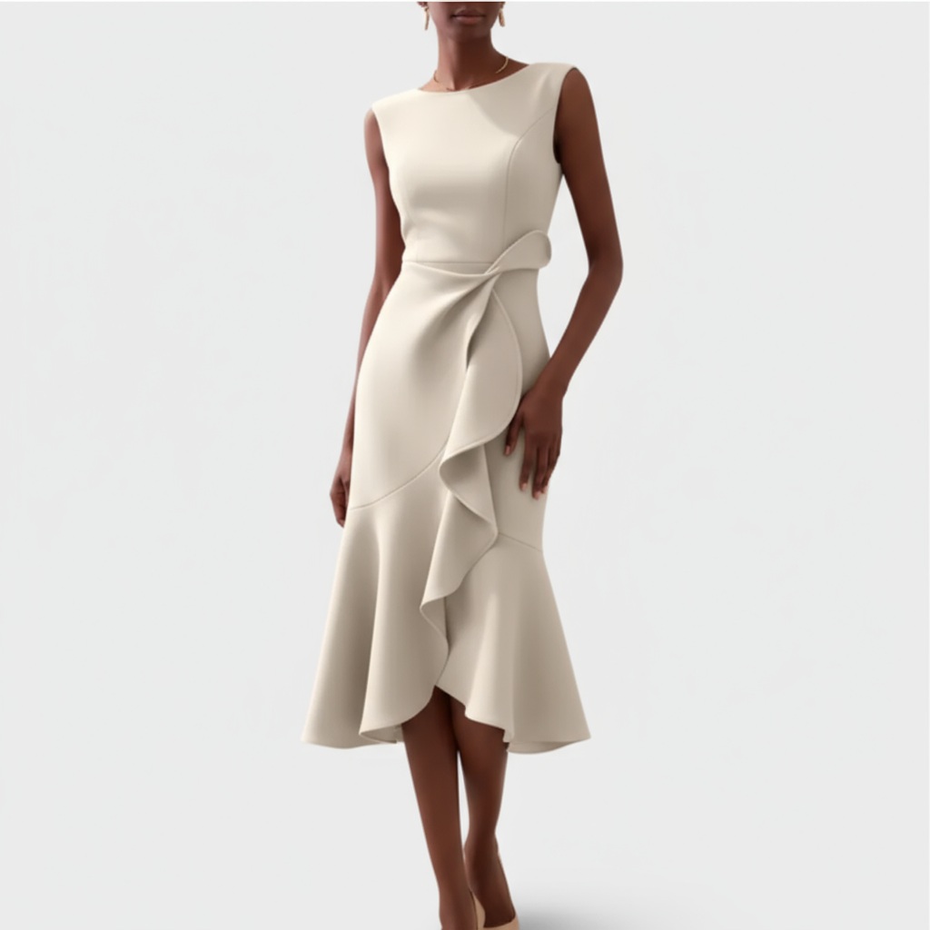 Sheila™ | Draped Asymmetric Midi Dress
