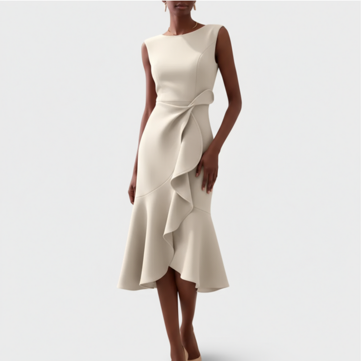 Sheila™ | Draped Asymmetric Midi Dress