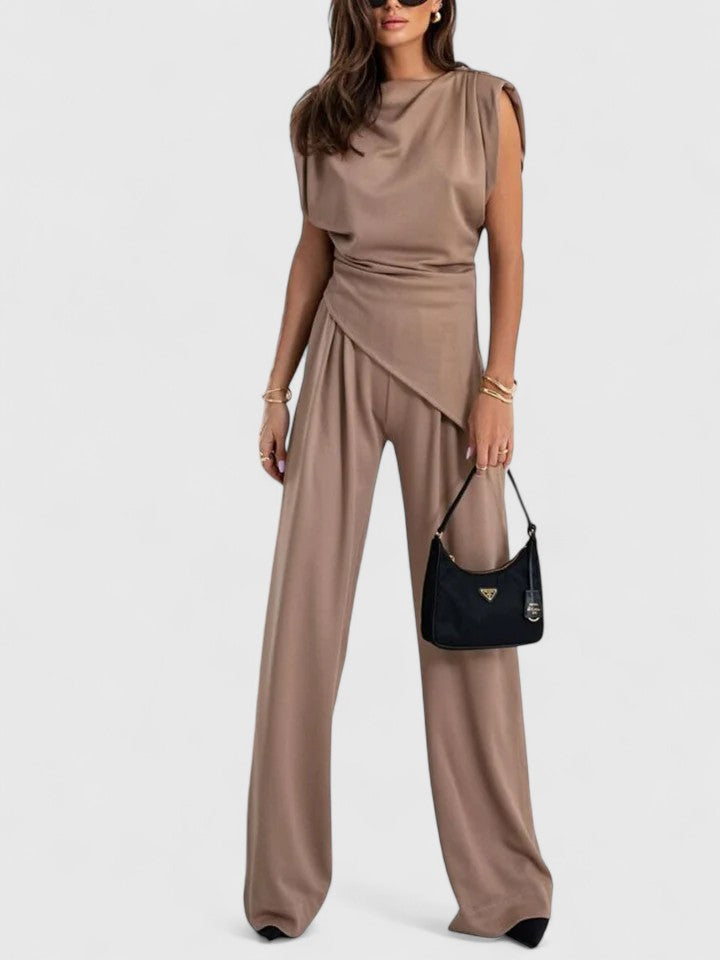 Aria | Women's Draped Sleeveless Top Wide Leg Trousers Set