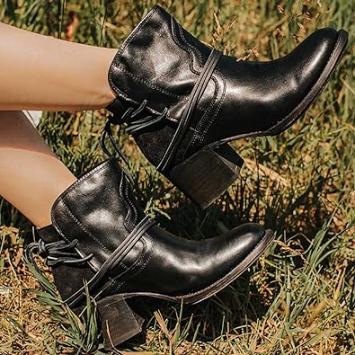 Sage | Women's Block Heel Ankle Boots with Wrap Lace Detail