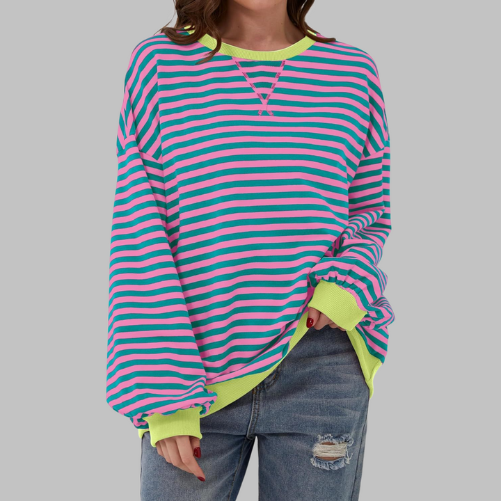 Remi | Women's Oversized Striped Long Sleeve Crew Neck Sweatshirt