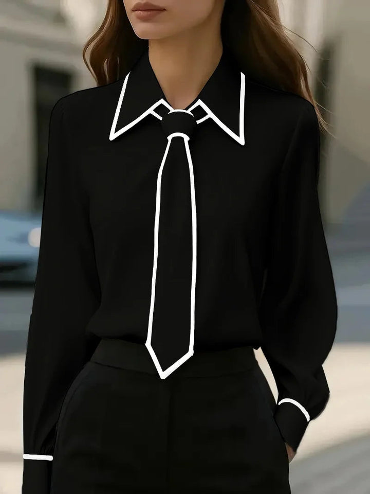 Vivienne | Women's Long Sleeve Contrast Trim Tie Neck Blouse