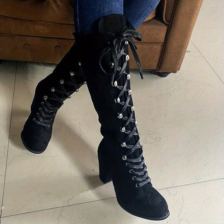Vornelle | Women's Knee High Lace-Up Slouch Boots - Black - Image 14