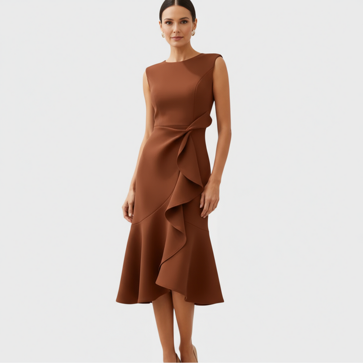 Sheila™ | Draped Asymmetric Midi Dress