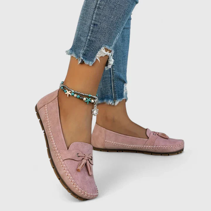 Daisy | Women's Suede Bow Loafers Tassel Detail Slip-On Flat