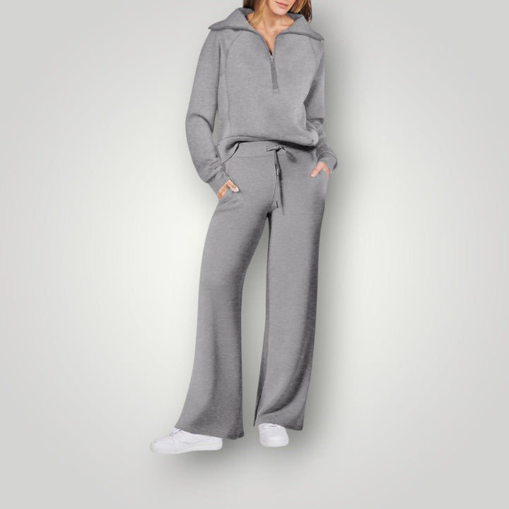 Lilou | Women's Loungewear Set Half-Zip Sweatshirt & Wide-Leg Pants