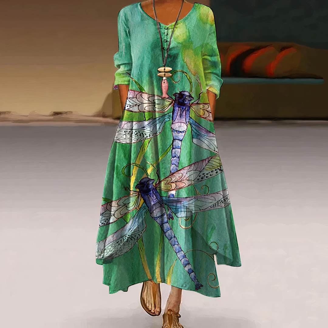 Celeste | Women's Floral Maxi Dress with Long Sleeves & Asymmetric Hem