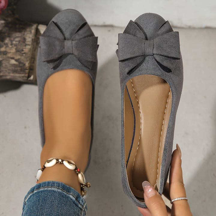 Maisie | Women's Wedge Ballet Flats Bow Detail Suede Slip On Shoes
