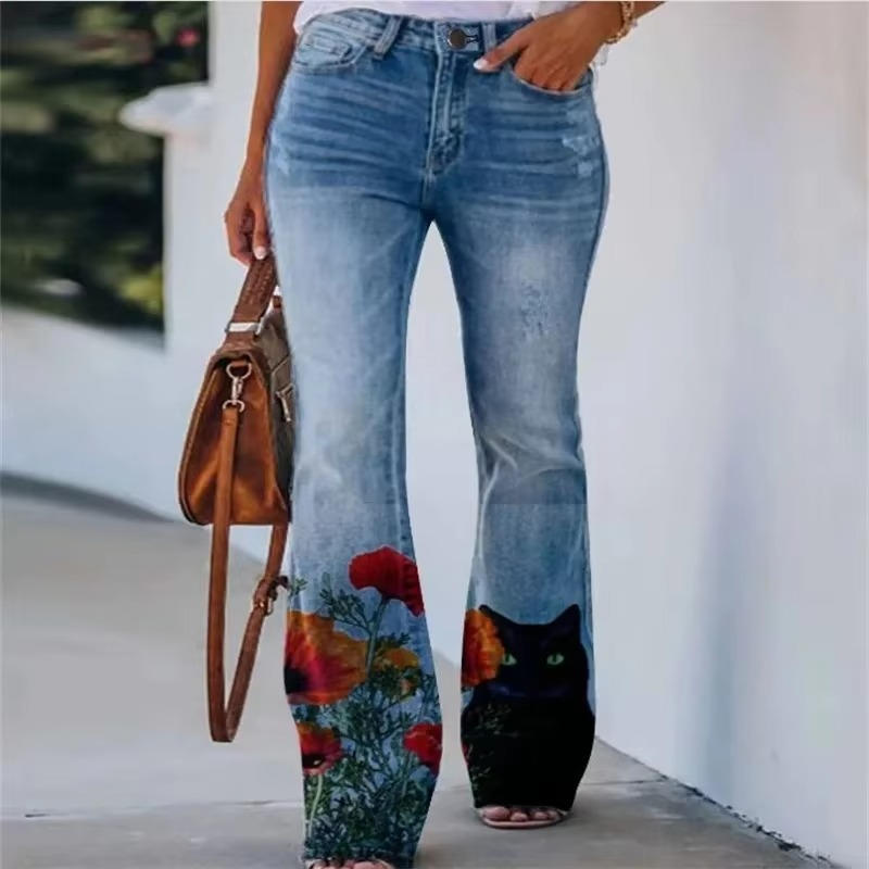 Dani | Women's Floral Print High Waist Straight Leg Jeans