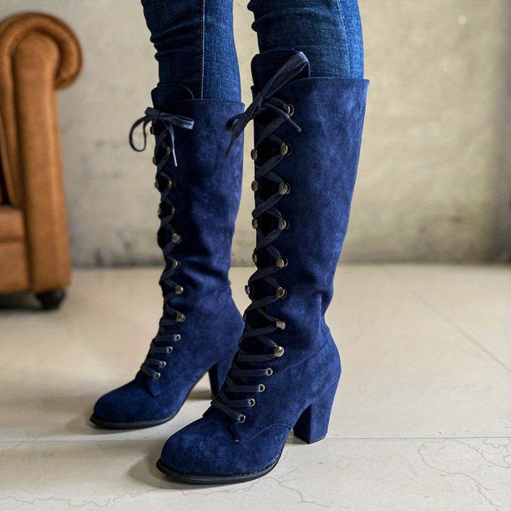 Vornelle | Women's Knee High Lace-Up Slouch Boots - Black - Image 4