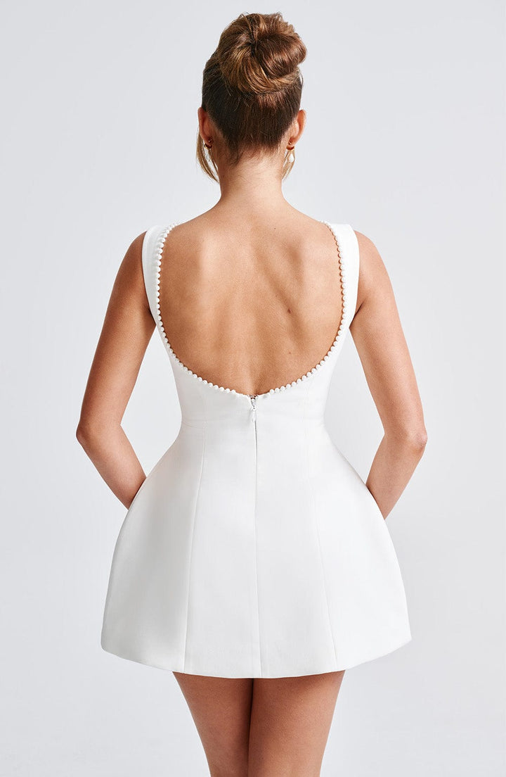 Alura | Women's Pearl Trim Bow Back A-Line Mini Dress