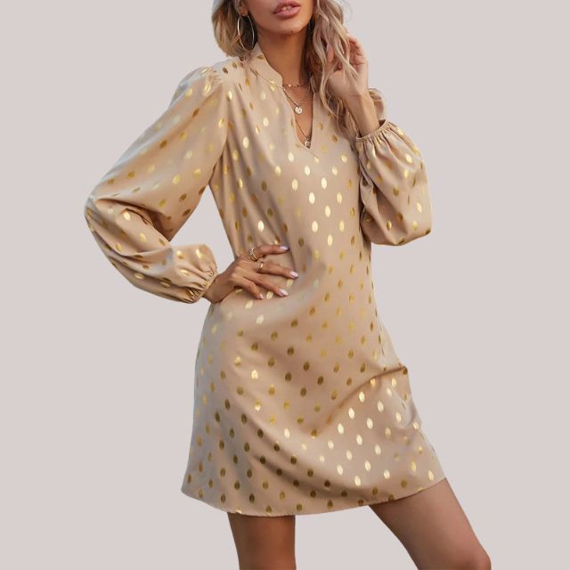 Alyssa | Gold Polka Dot Mini Dress