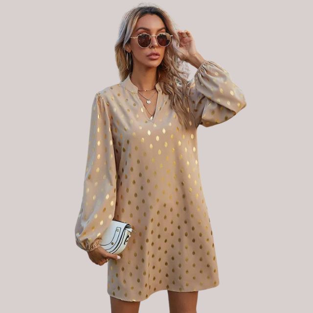Alyssa | Gold Polka Dot Mini Dress