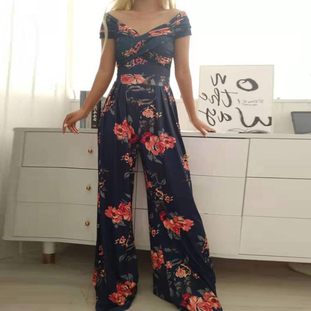 Luna | Women's Off Shoulder Wide Leg Printed Jumpsuit