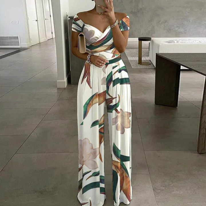 Luna | Women's Off Shoulder Wide Leg Printed Jumpsuit