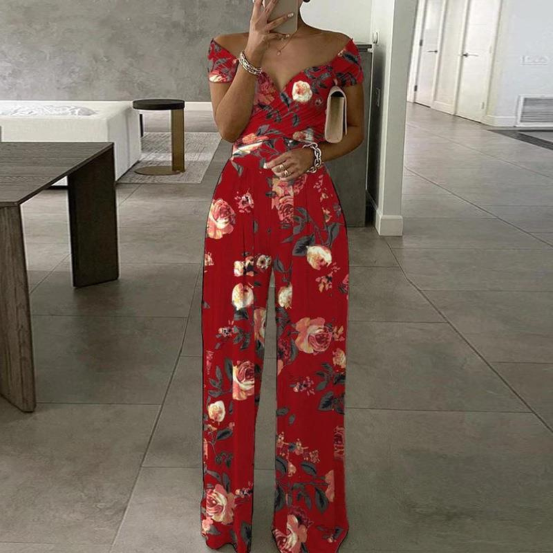 Luna | Women's Off Shoulder Wide Leg Printed Jumpsuit