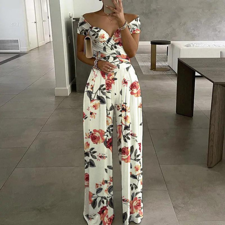 Luna | Women's Off Shoulder Wide Leg Printed Jumpsuit