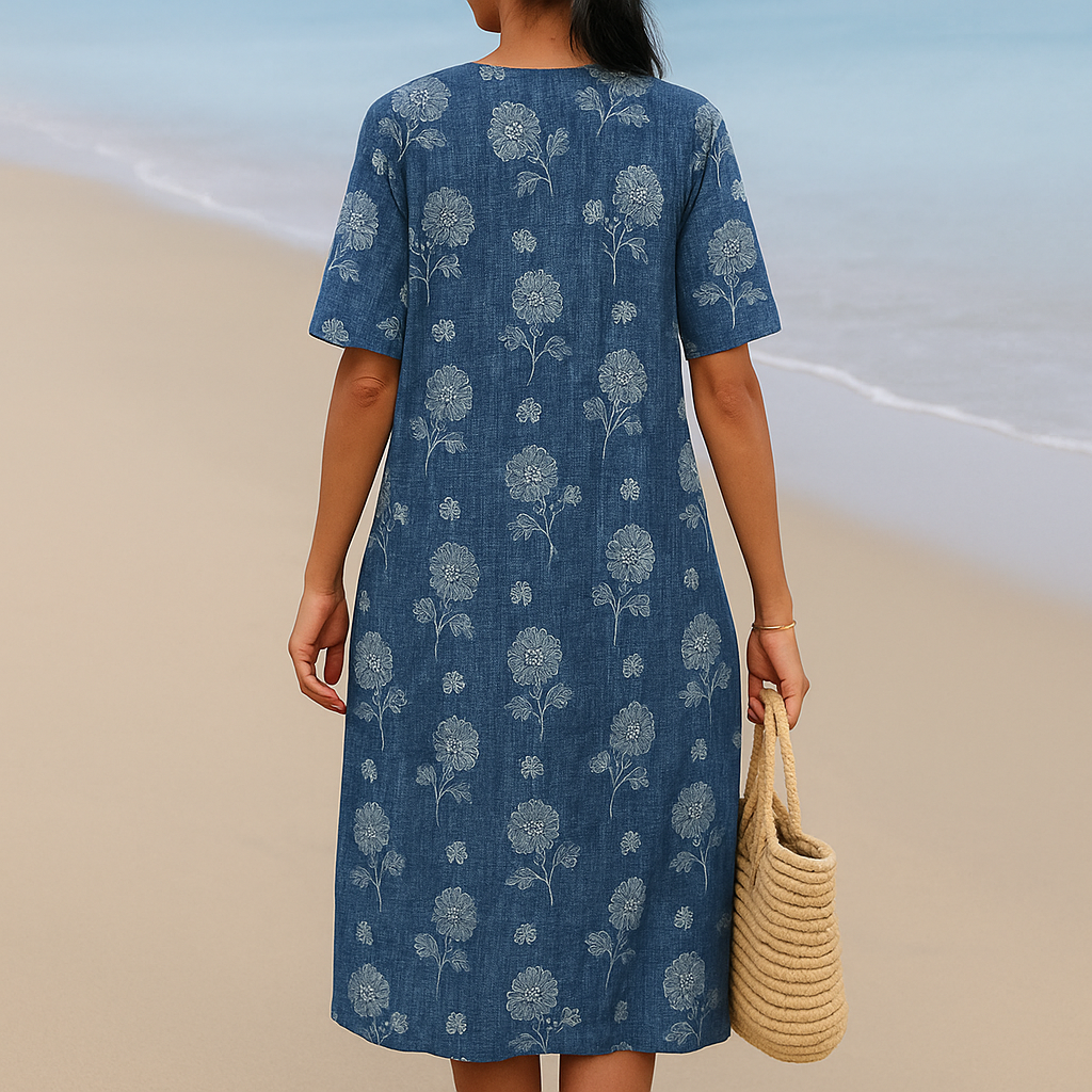 Chelsea™ | Floral Dress in Indigo Blue