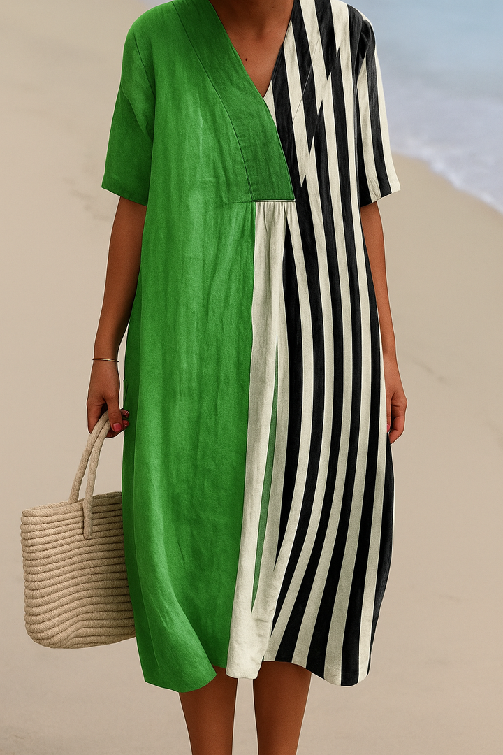 Jai™ | Vibrant Green Dress Featuring Black Stripes