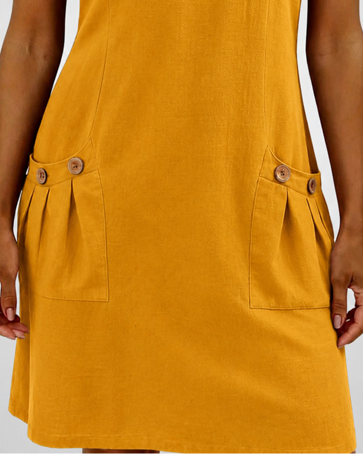 Pippa | Women's Linen Short Sleeve Zip Neck A-Line Mini Dress