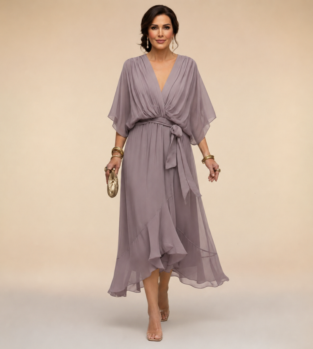 Roxanna | Women's V Neck Wrap Midi Dress