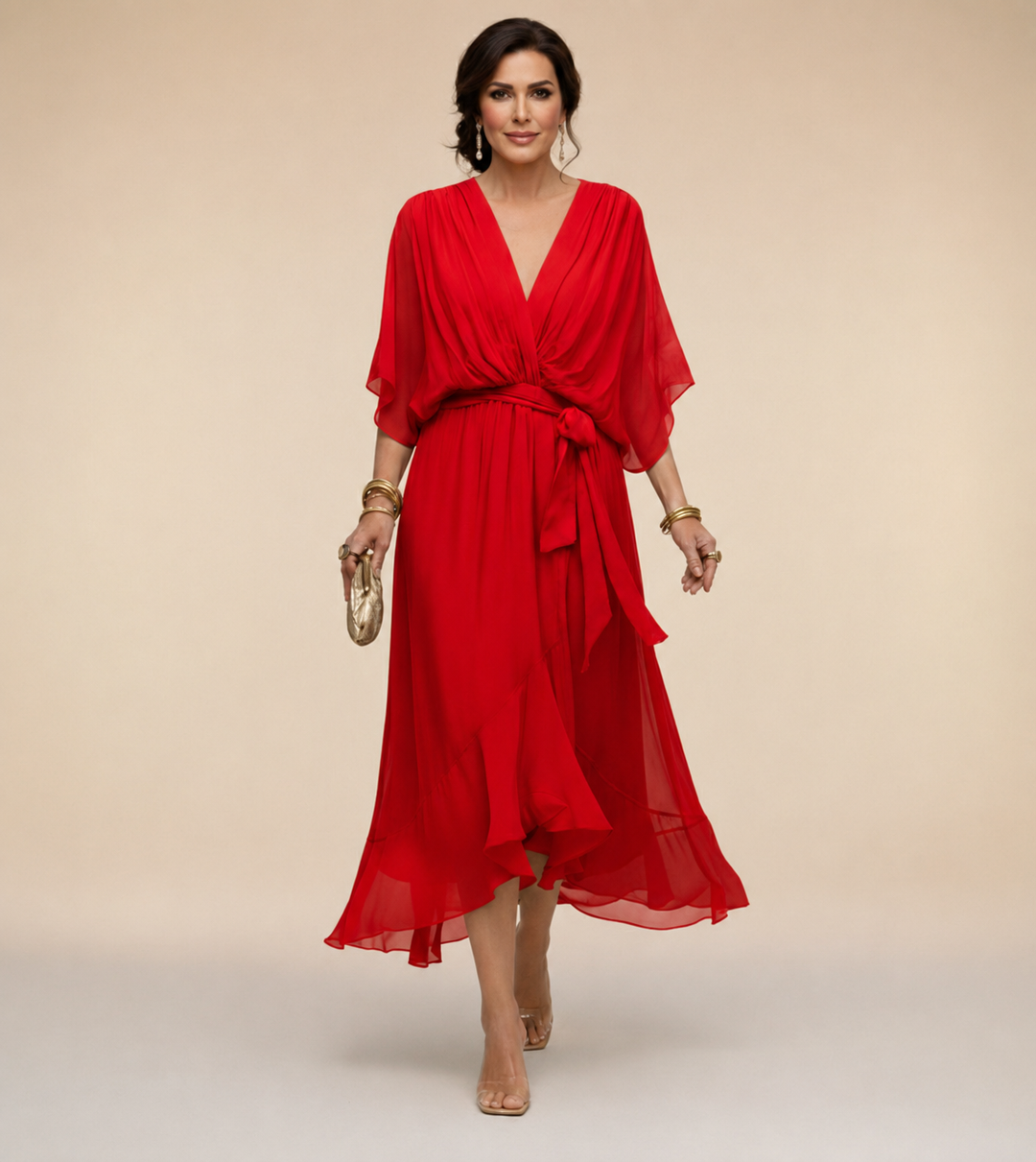 Roxanna | Women's V Neck Wrap Midi Dress