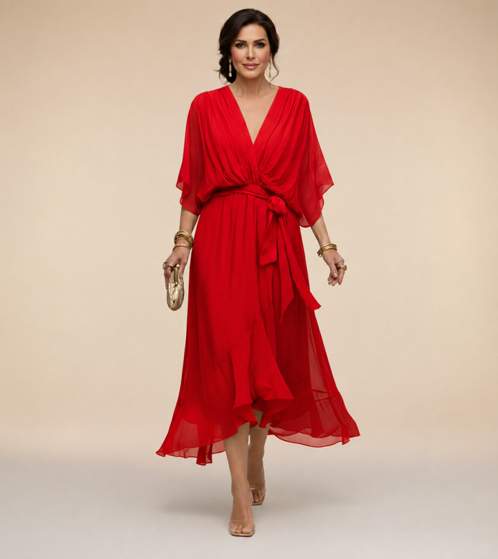 Roxanna | Women's V Neck Wrap Midi Dress