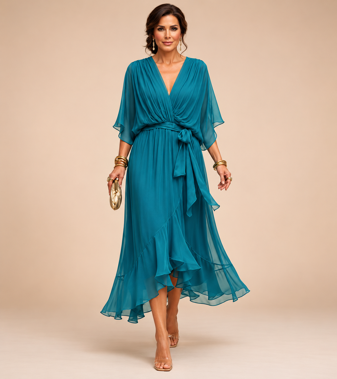 Roxanna | Women's V Neck Wrap Midi Dress