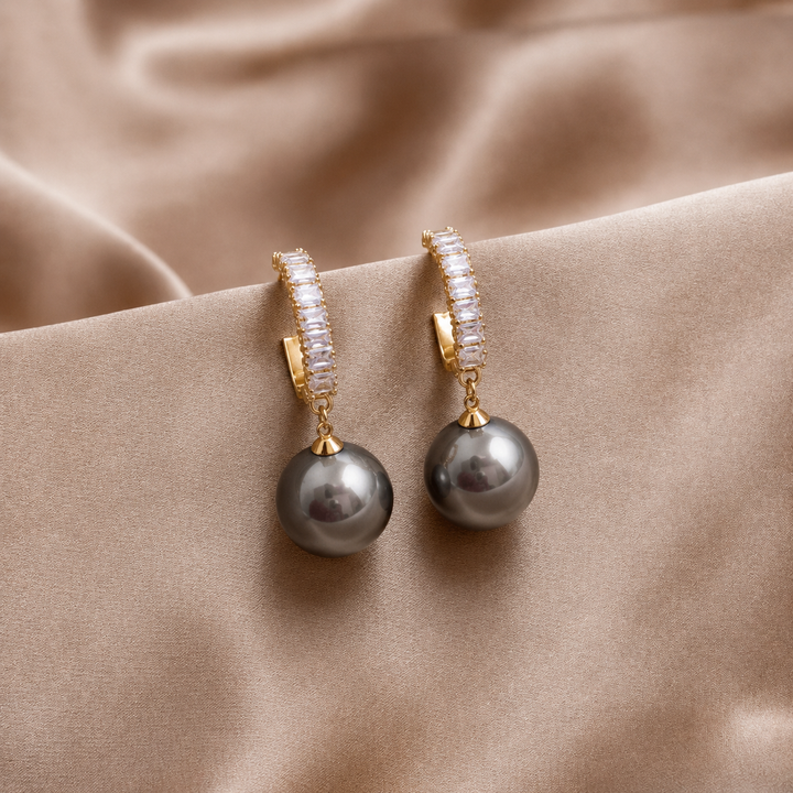 Elegant Earrings with Pearls and Zirconia