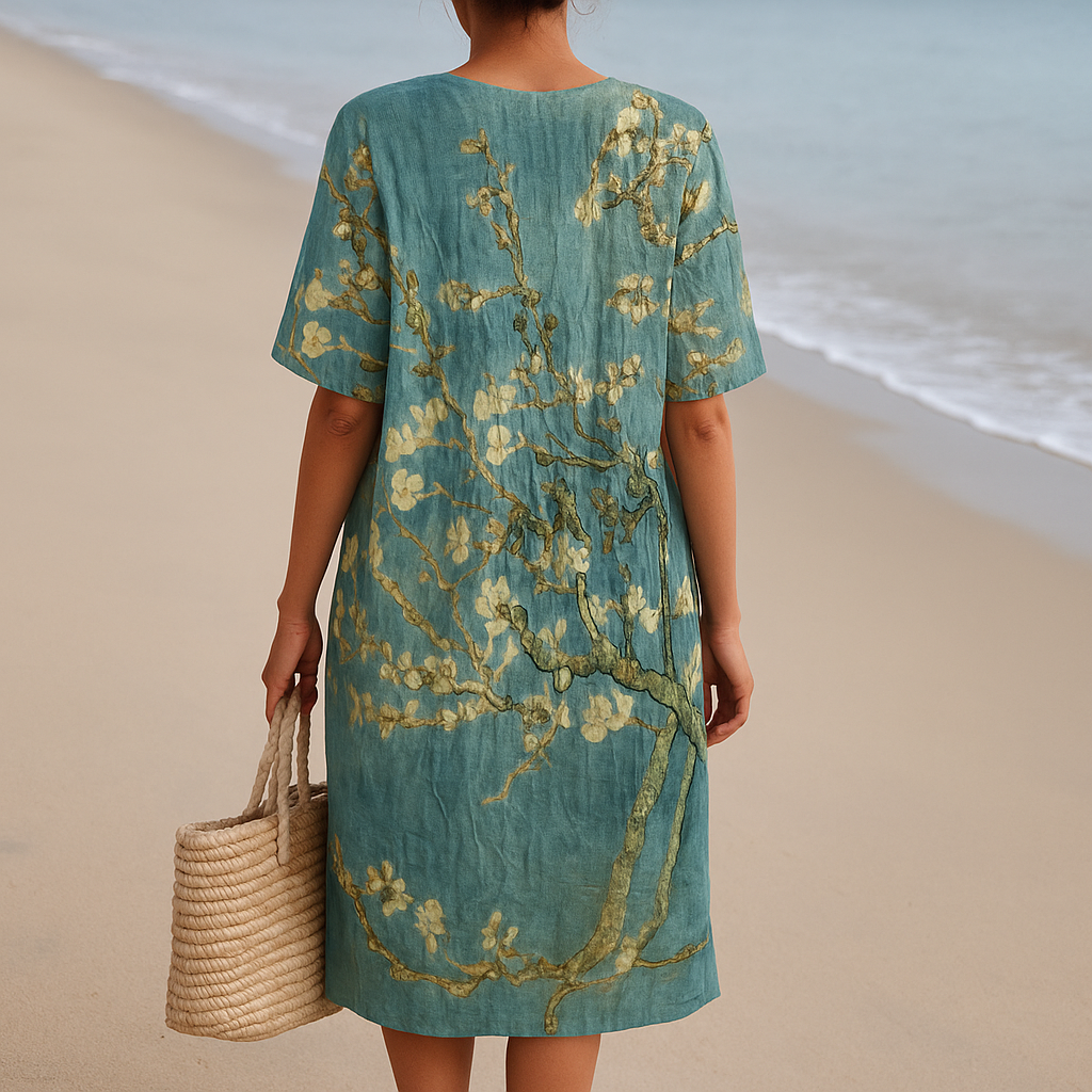 Amelia™ | Floral Print Blue-Green Dress