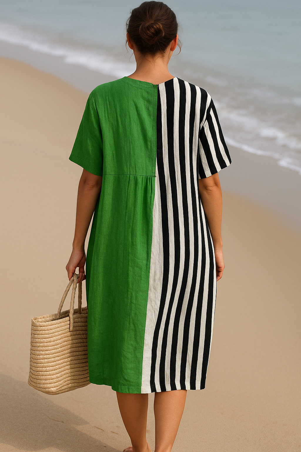 Jai™ | Vibrant Green Dress Featuring Black Stripes