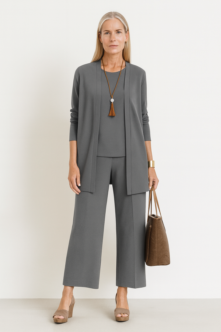 Vera | Women's 3-Piece Cardigan Top Wide Leg Trousers Set